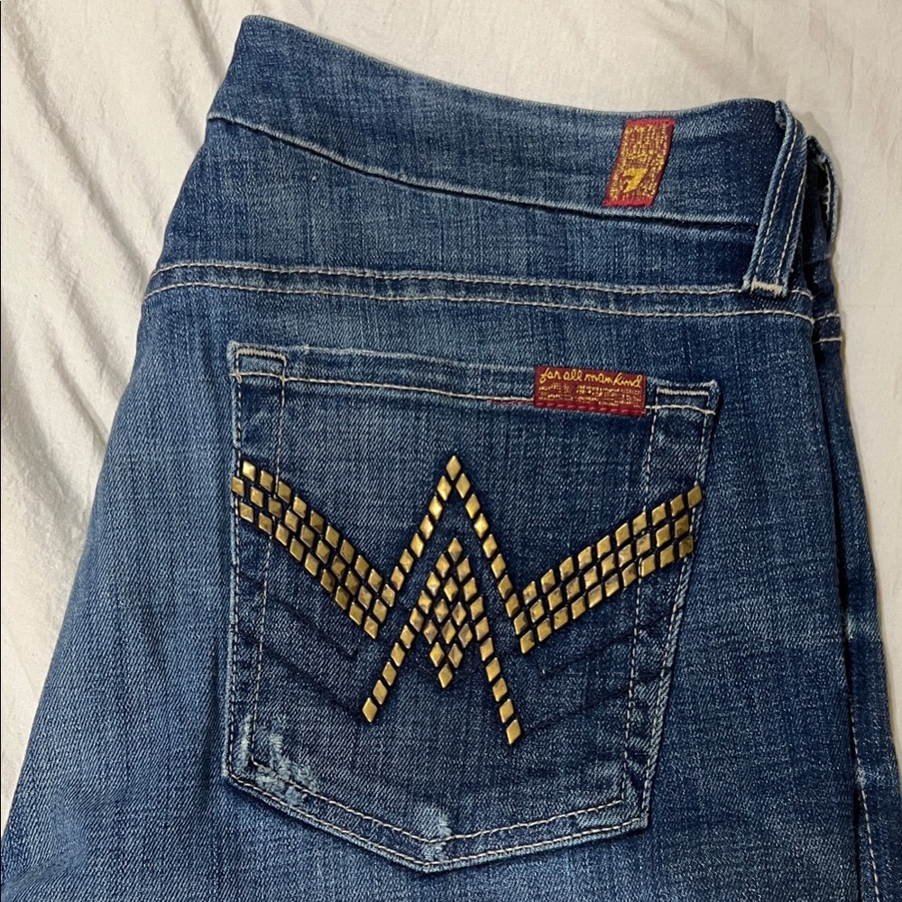 7 For All Mankind Blue Jeans with Gold Detailing